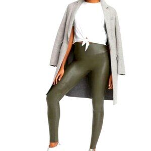 SPANX OLIVE GREEN FAUX LEATHER LEGGINGS